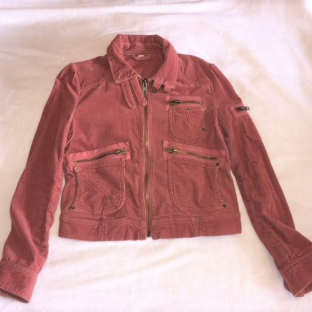 Forever 21 Red Coral Corduroy Jacket with Zippers